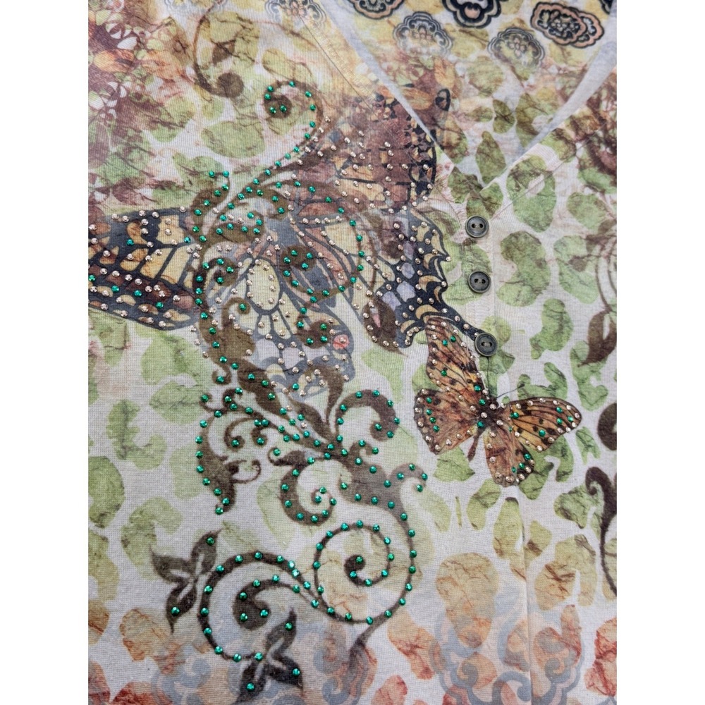 Vtg y2k‎ Butterfly Rhinestone Short Sleeve Top womens sz L Fairy Grunge Indie - Picture 3 of 9